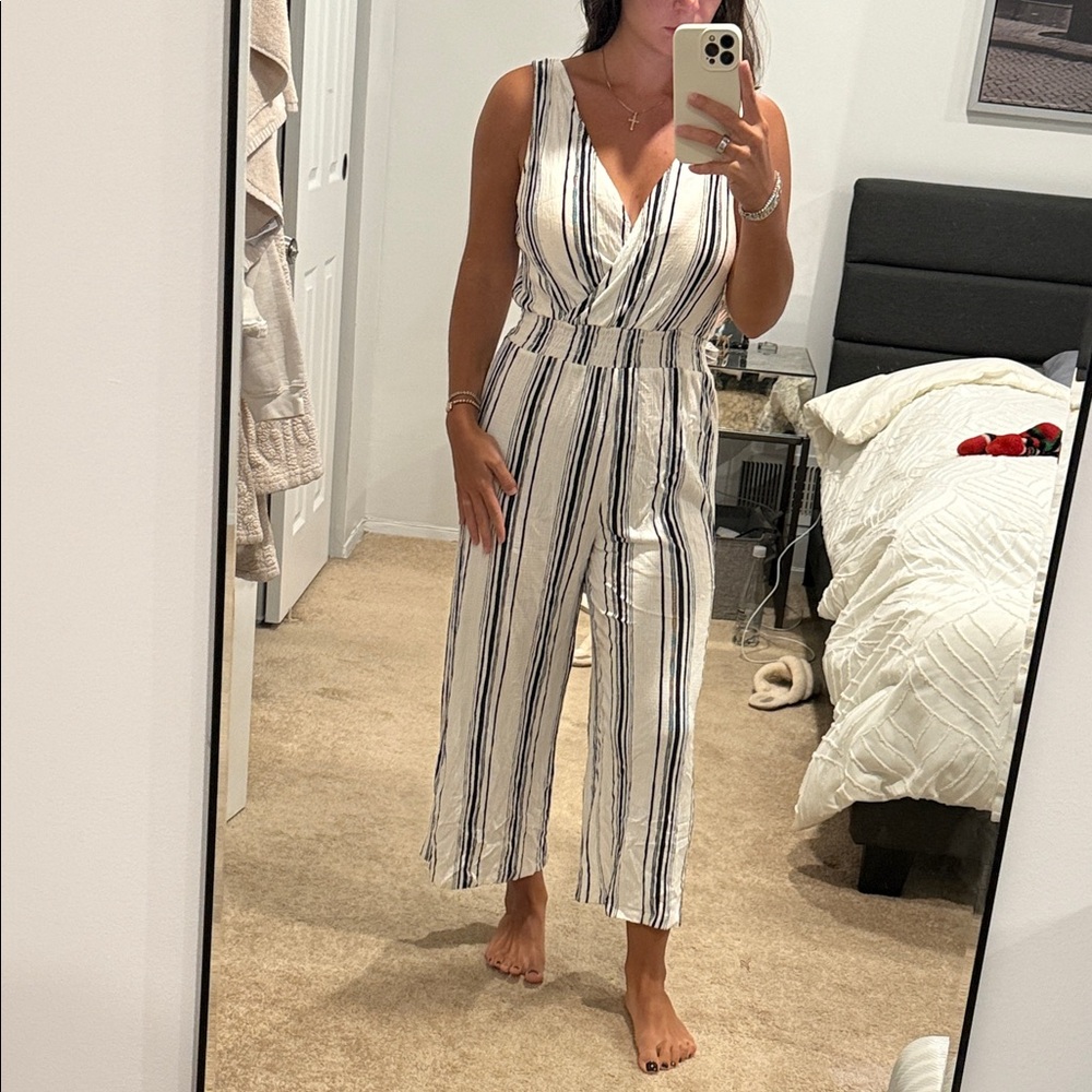 Love Tree Black and White Striped Jumpsuit